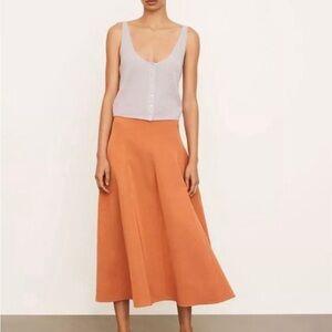 Vince Cotton Blend Panneled Zip Lightweight Autum Orange Midi Skirt US6